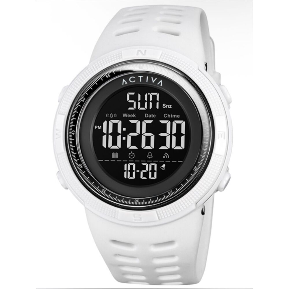 Activa White Digital Men's Sport Watch with Silicone Strap